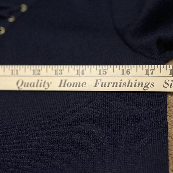 Vintage ST. JOHN by Marie Gray Y2K Lace-up Grommet Knit Navy 3/4Sleeve Sweater 6 - Picture 7 of 9